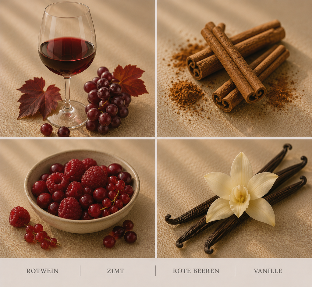 Duftnoten Winterkerze Mulled Wine Glühwein mit Wein Zimt Roten Beeren und Vanille mit Baumwolldocht 20h Brenndauer
