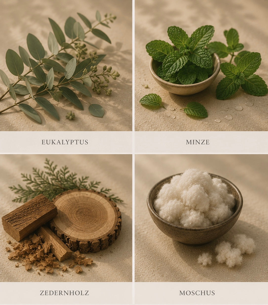 Duftnoten visuell eukalyptus Minze Zederholz Moschus Duftkerze