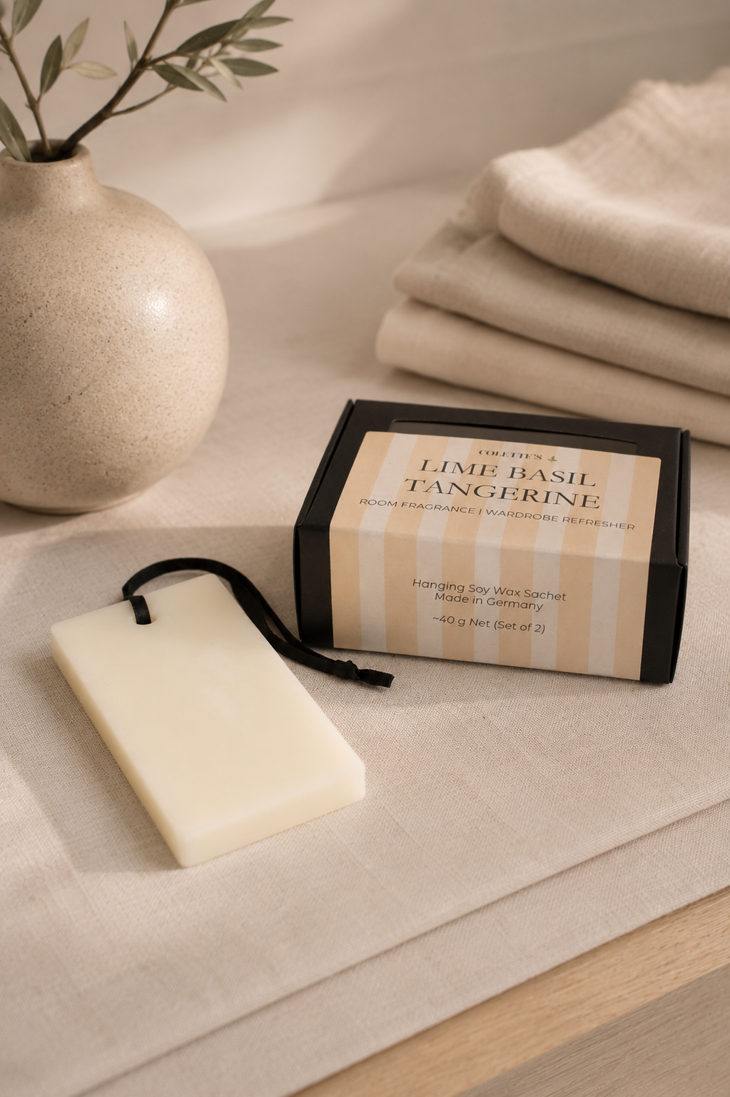 raumduft wachs sachet room fragrance wax melt imitate basilikum mandarine Küchenduft frischer Duft silikonfrei parabenfrei mit schwarzen satinband 